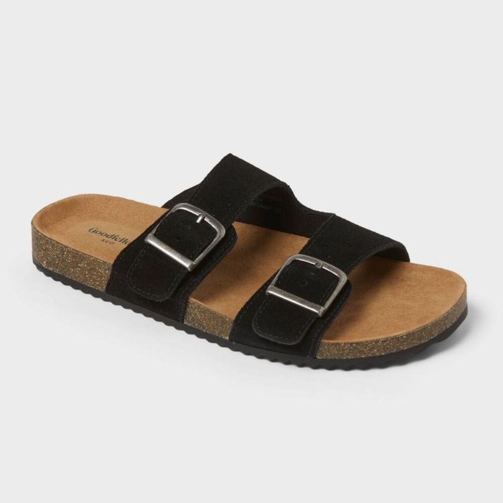 Men's Saul Suede Two Band Sandals - Goodfellow & Co Black 13